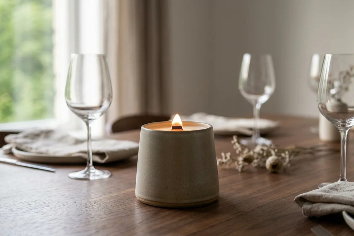 A Night Jasmine candle lit at home: a late dinner that turns into a late night.
