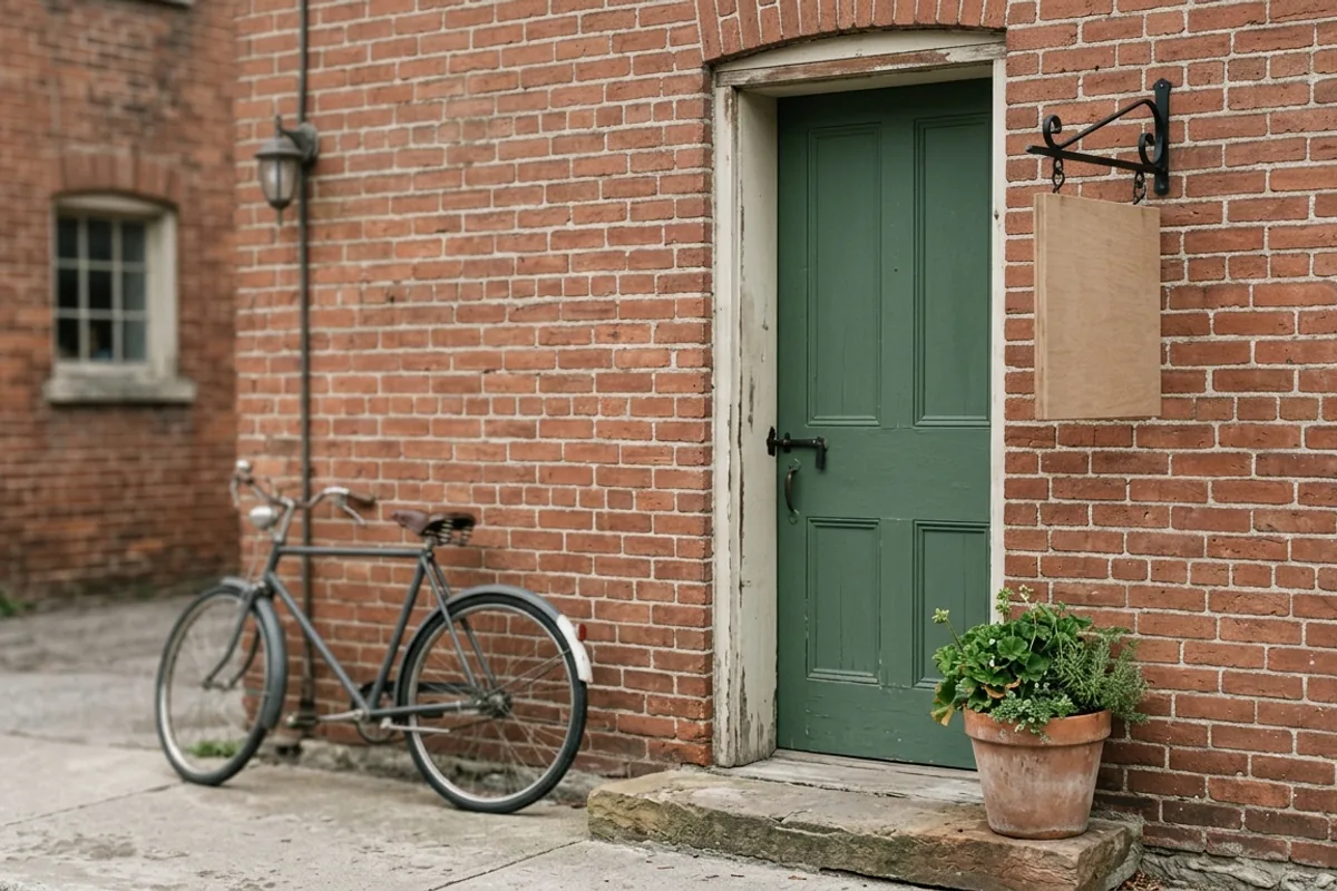 The Bellwood & Ash studio door on Cardigan Street, small painted sign, plant on the step.